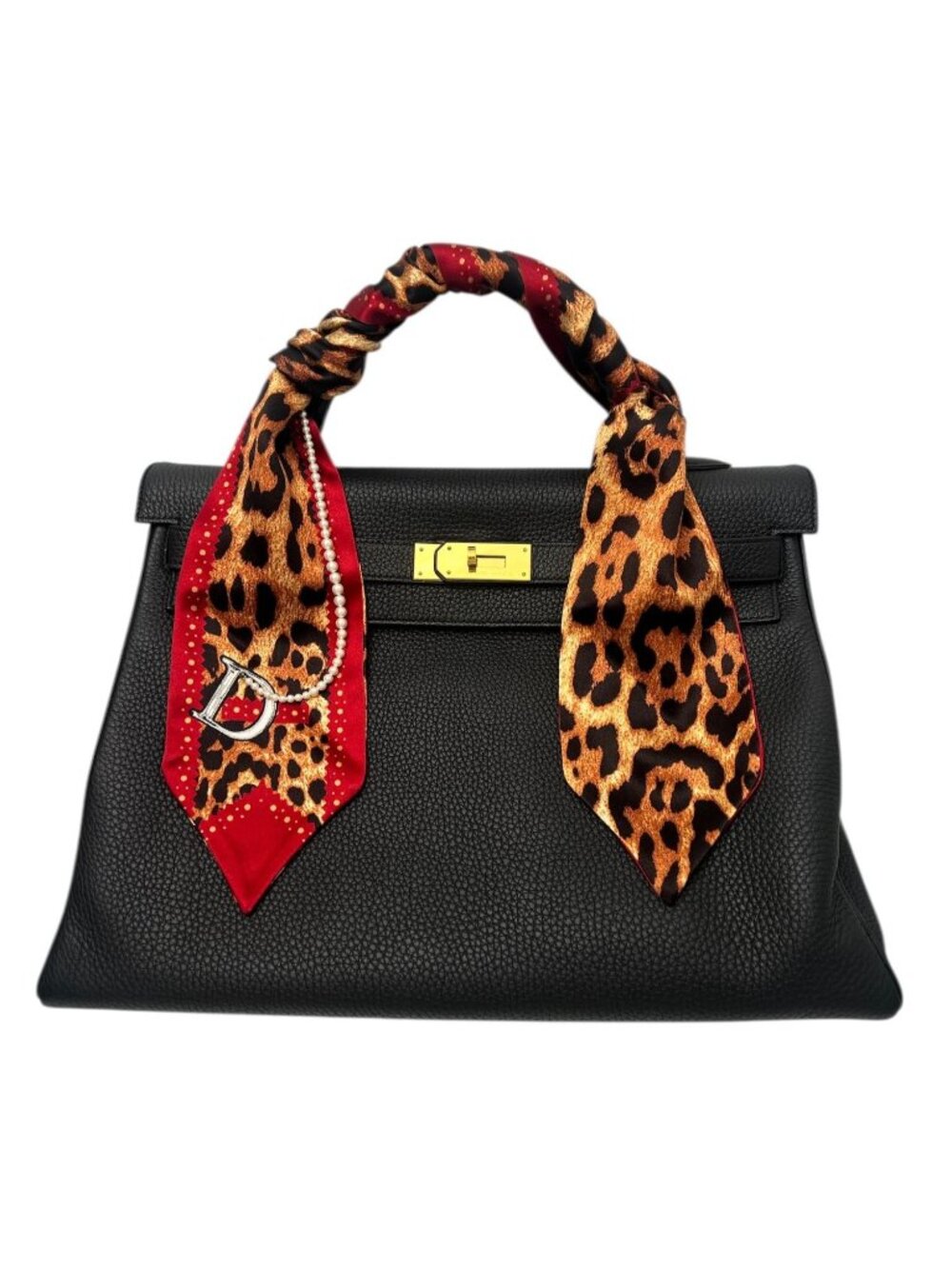 CHRISTIAN DIOR  2004 Pearl Strand And Leopard Print Silk Scarf